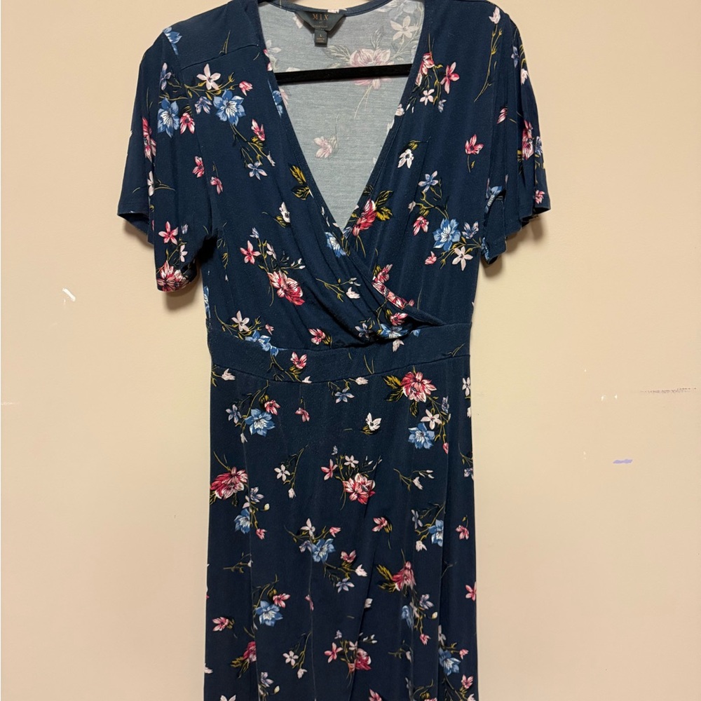 Mi Navy Floral Midi Dress